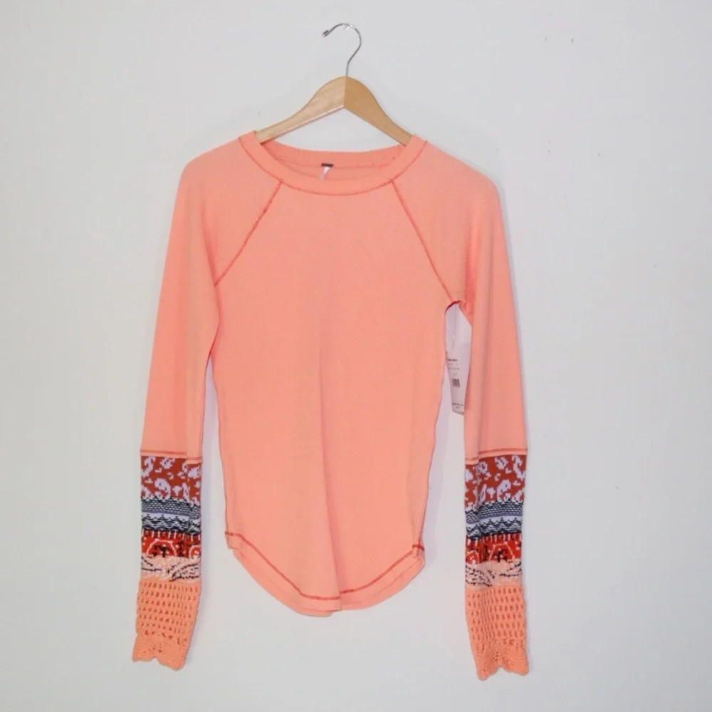 Free People In The Mix Jacquard Cuff Top In Desert Orange